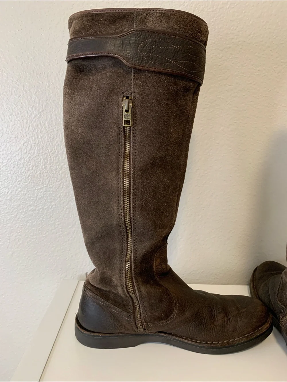 Timberland Brown Suede and Leather Knee-High Boots with Buckle
